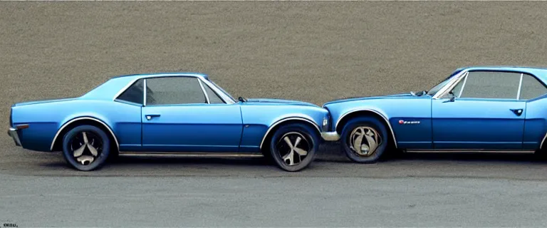 Image similar to denim blue audi camaro b 1 ( 1 9 6 7 ), establishing shot