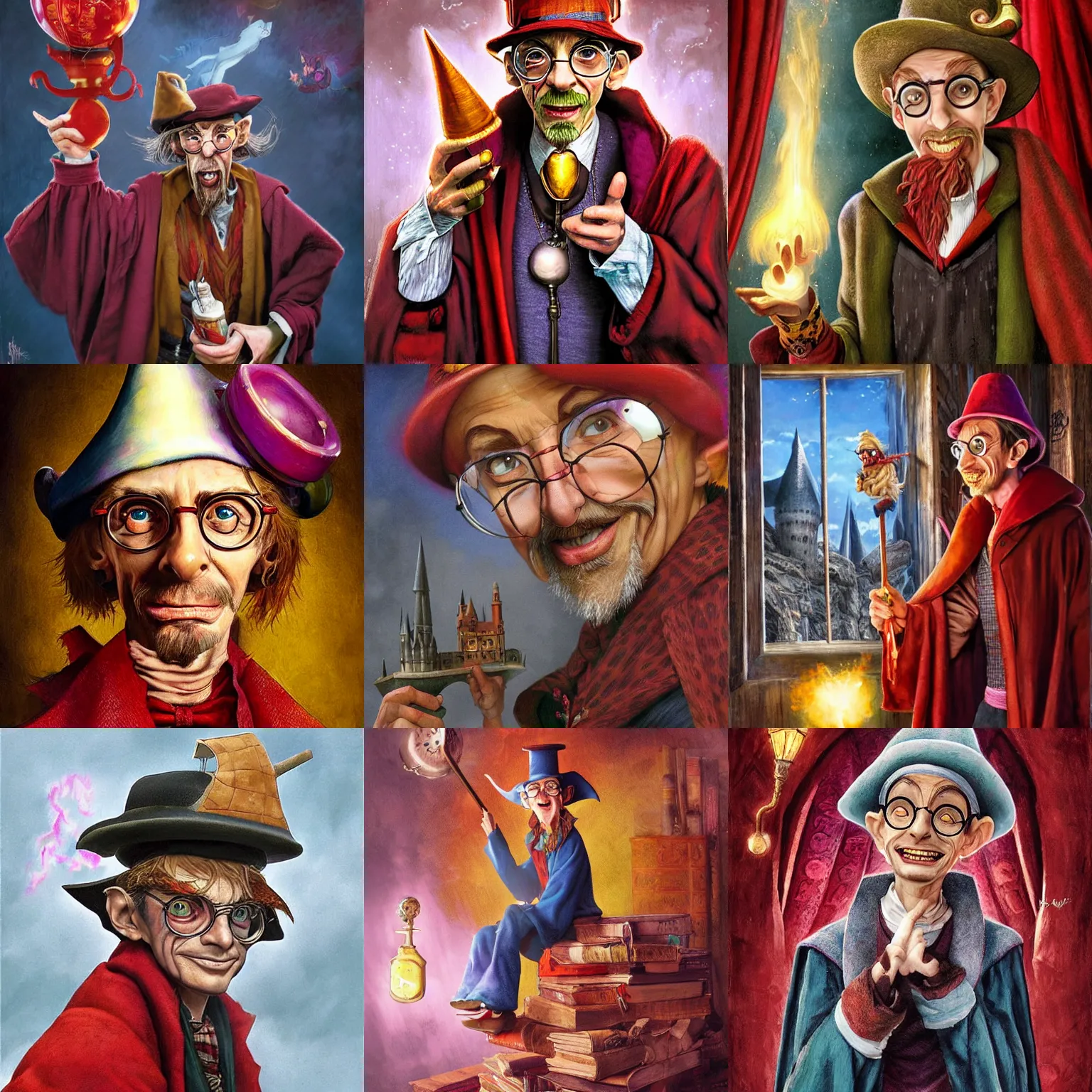 Prompt: Rincewind as a quirky, and cowardly professor in Harry Potter and the Chamber of Secrets, detailed, hyperrealistic, colorful, cinematic lighting, photorealistic, digital art by Paul Kidby, Kate Oleska and Jim Kay