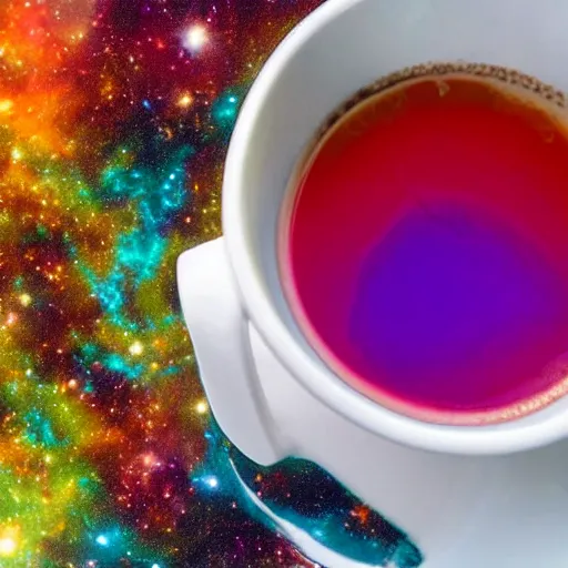 Image similar to colorful nebulae in a coffee cup