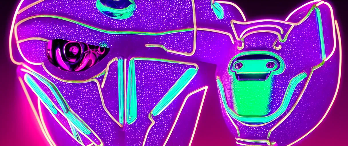 Image similar to high quality photo glowy iridescent cyborg scarab! jeweled very pretty! highly detailed digital art david ligare hannah yata cinematic purple neon lighting high quality low angle hd 8k sharp shallow depth of field