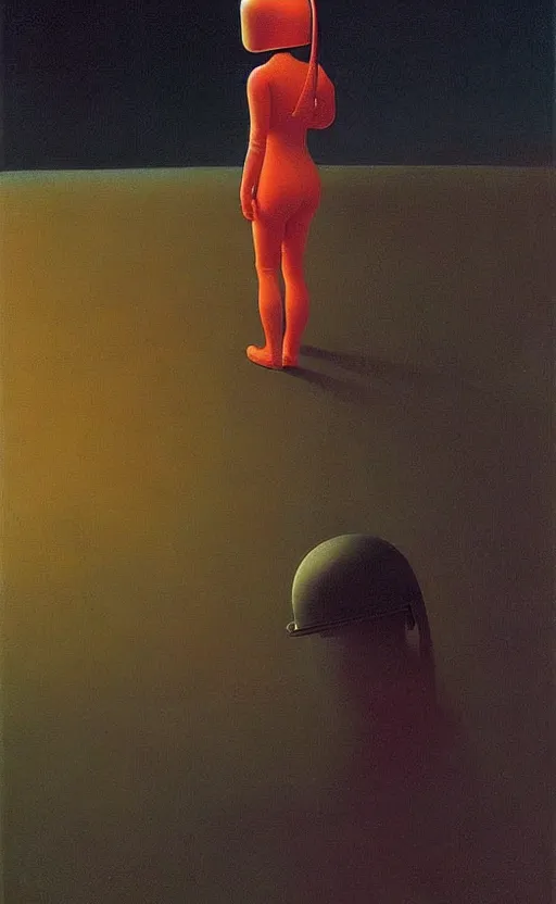 Image similar to portrait An astronaut girl wearing helmet with tight black latex dress, Edward Hopper and James Gilleard, Zdzislaw Beksinski, Mark Ryden, Wolfgang Lettl highly detailed