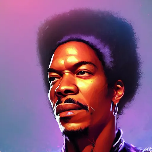 Image similar to portrait of jimmy hendrix as the voodoo child, mattepainting concept blizzard pixar maya engine on stylized background splash comics global illumination lighting artstation, sharp focus, lois van baarle, ilya kuvshinov, rossdraws