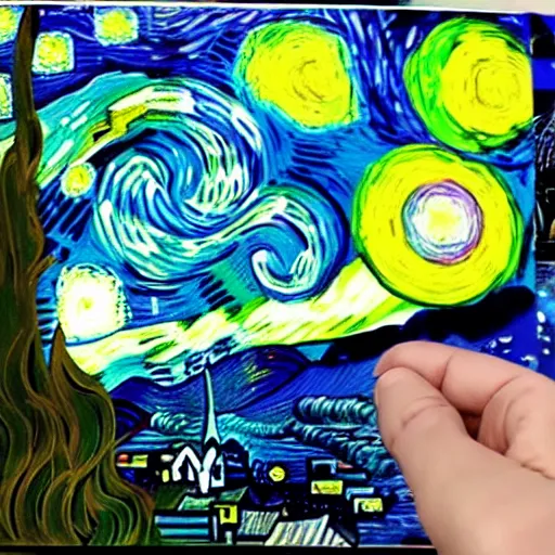 Image similar to van gogh ( happy ) ( painting starry night ) stop motion vinyl action figure, plastic, toy, butcher billy style