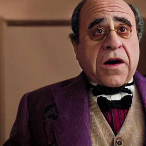 Image similar to A movie still of Danny Devito in The Grand Budapest Hotel