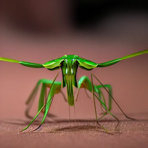 Image similar to 3 d praying mantis, macro, depth of field, f 1. 2 highly detailed