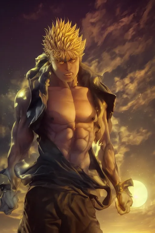 Dio Brando posing dramatically with a full moon behind, Stable Diffusion