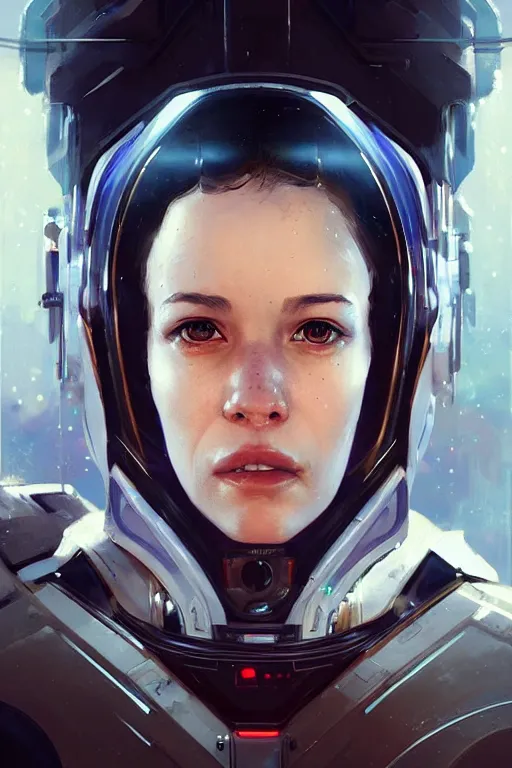 Image similar to portrait of a female space explorer, cyborg, stunning, sci-fi art, artstation, by greg rutkowski, wlop, cinematic lighting