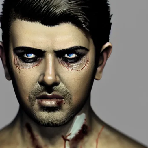 Prompt: young attractive george michael as a flesh eating zombie with cuts on face, 7 days to die zombie, fine art, award winning, intricate, elegant, sharp focus, cinematic lighting, highly detailed, digital painting, 8 k concept art, art by guweiz and z. w. gu, masterpiece, trending on artstation, 8 k
