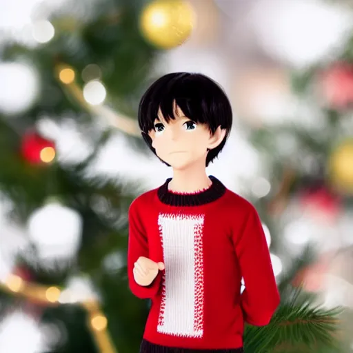 Prompt: anime boy wearing a christmas jumper highly detailed, smooth, sharp focus