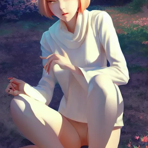 Image similar to infinitely detailed full - body portrait pale female peaceful dream angel wearing elegant clothes. beautiful! scenery art! by wlop & murata range, by ilya kuvshinov. artstation!! / pixiv!!