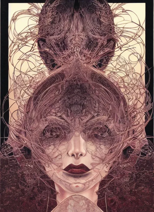 Image similar to portrait of an intense woman with a crooked nose, symmetrical, glamour, by yoichi hatakenaka, masamune shirow, josan gonzales and dan mumford, ayami kojima, takato yamamoto, barclay shaw, karol bak, yukito kishiro