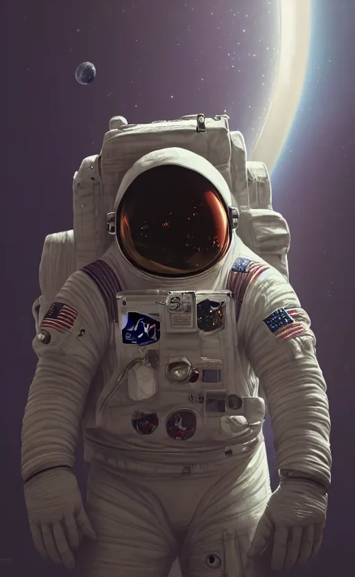 Image similar to astronaut in space by black hole by yongsung kim, sharp focus, intricate, elegant, digital painting, artstation, matte, highly detailed, concept art, illustration, volumetric lighting