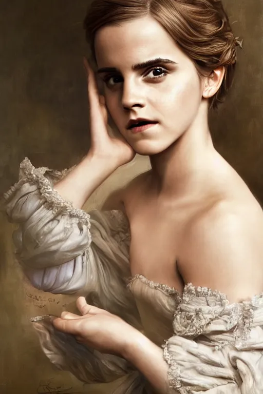 Image similar to Emma Watson as a nymph, full body, oil on canvas, intricate, portrait, 8k highly professionally detailed, HDR, CGsociety