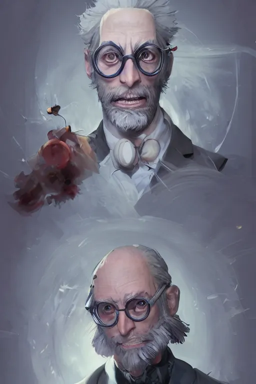 Prompt: rpg character art of a mad scientist, highly detailed, half - body composition, by jeremy lipking, by studio ghibli, by disney, video game fanart, gorgeous face