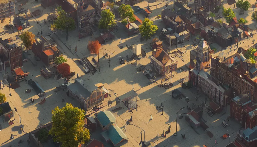 Prompt: midwest town, square, church, sunny day, volumetric light, hyperdetailed, artstation, cgsociety, 8 k