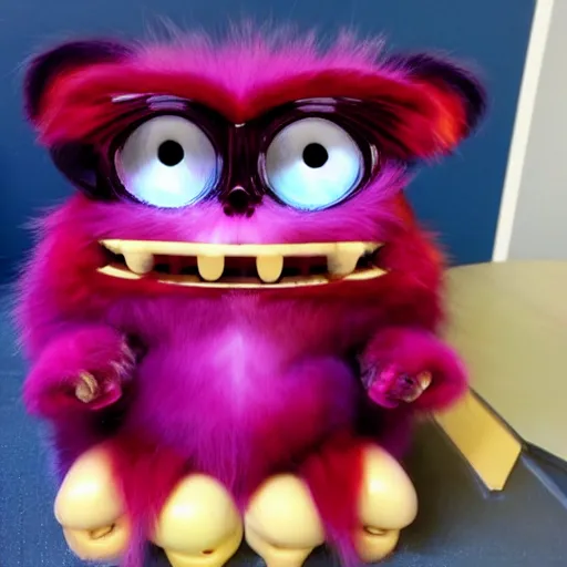 Image similar to a demonic furby with human teeth