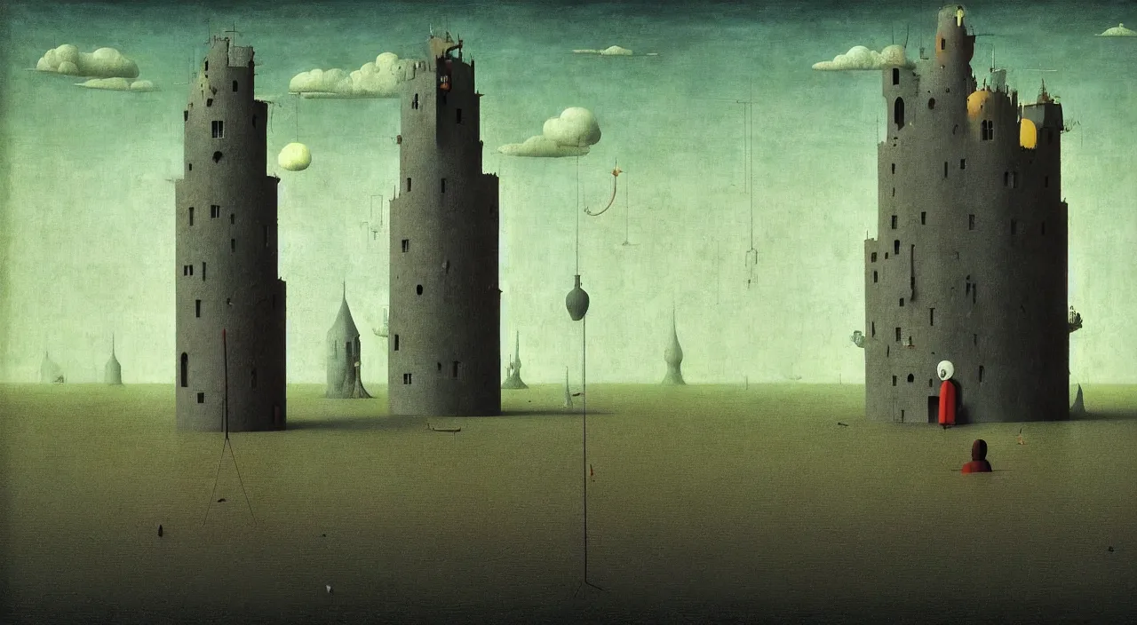 Prompt: single flooded simple!! tower anatomy, very coherent and colorful high contrast masterpiece by franz sedlacek hieronymus bosch dean ellis simon stalenhag rene magritte gediminas pranckevicius, dark shadows, sunny day, hard lighting