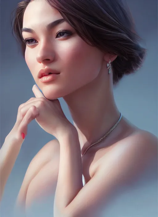 Image similar to photo of a gorgeous young woman in the style of stefan kostic, realistic, sharp focus, 8 k high definition, insanely detailed, intricate, elegant, art by stanley lau and artgerm