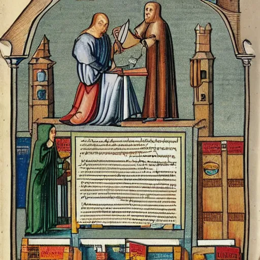 Image similar to advertisement for a laptop computer featuring diagrams and descriptions, medieval illustration, highly detailed historical page