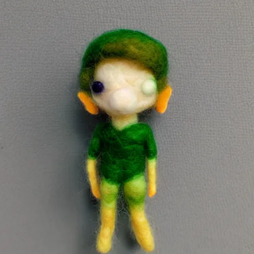 Image similar to a chibi needle felted link, needle felting art.