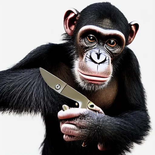 Prompt: A chimpanzee in a vintage military jacket holding a pair of scissors, he has a very good haircut