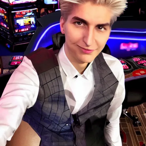 Prompt: gigachad xqc gambling : : realistic : : 1 dslr : : 1 - - quality 2