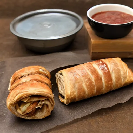 Image similar to greggs sausage roll, mre, field ration, photgraph,