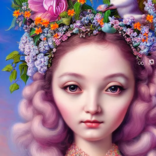 Prompt: the goddess of spring highly detailed, ultra realistic digital painting, rococo, artstation, concept art, pop, smooth, sharp focus, illustration, art by mark ryden and lisa frank 3 d 8 k ultra detailed