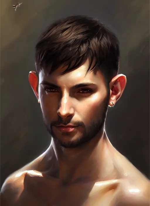 Image similar to a _ fantasy _ style _ portrait _ painting _ of light brown argentinian male short black hair defined chiseled facial features face big ears, rpg dnd oil _ painting _ unreal _ 5 _ daz. _ rpg _ portrait _ extremely _ detailed _ artgerm _ greg _ rutkowski _ greg