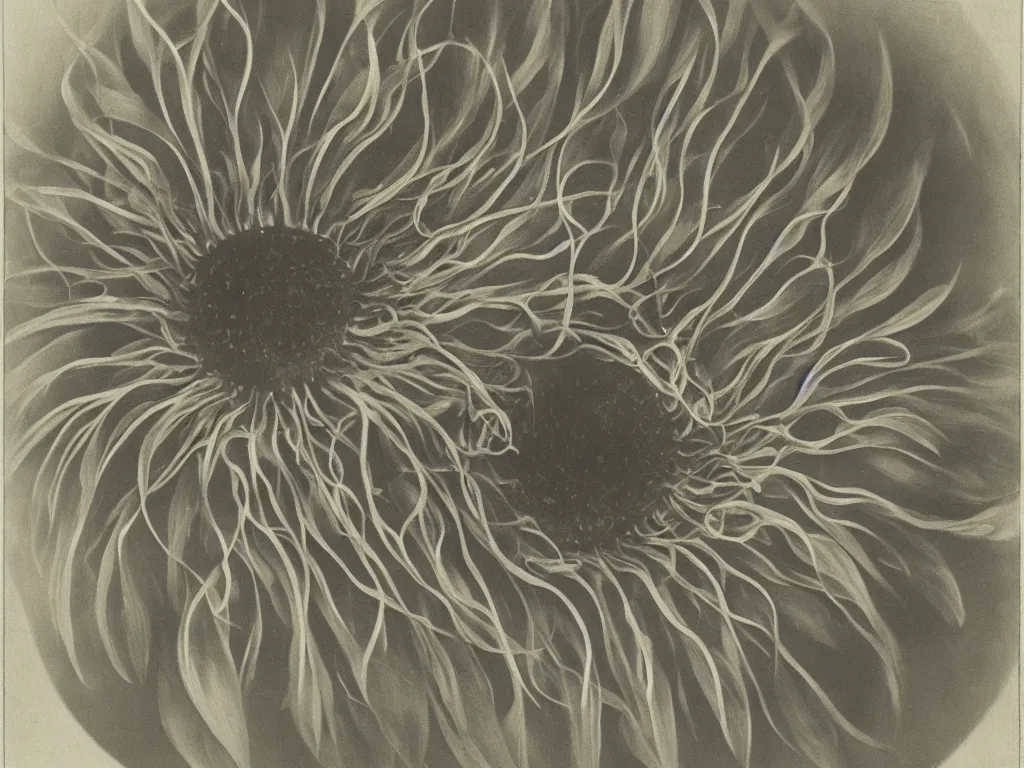 Image similar to The seed of a mammal in a water flower. Colored painting by Georgia O'Keefe, Karl Blossfeldt, Bekinski