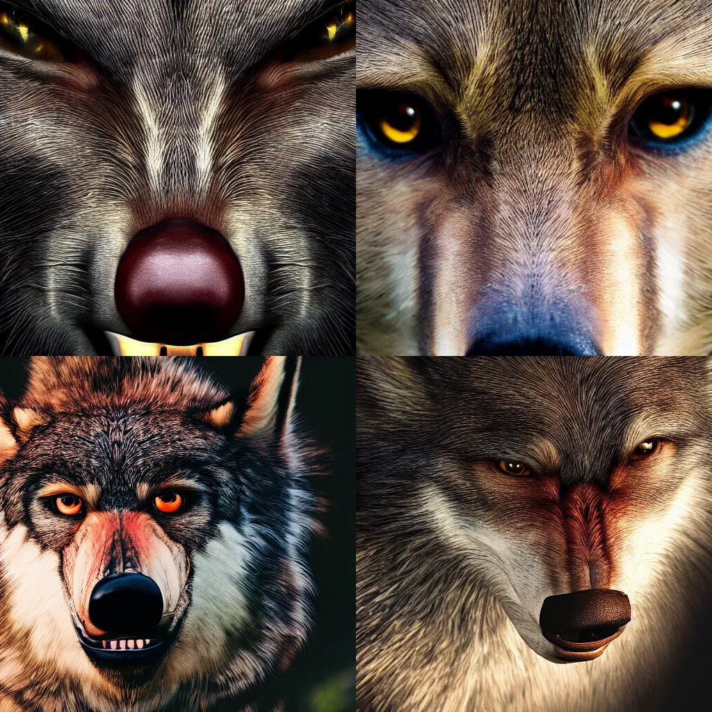 Prompt: very detailed close up werewolf on color photograph 8k