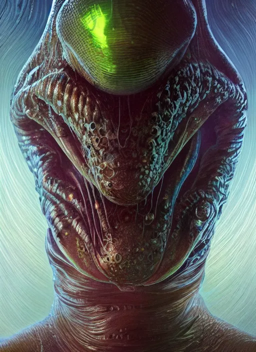 Image similar to elon musk as mollusk, slime, drool, portrait, intricate, elegant, highly detailed, digital painting, artstation, concept art, wallpaper, smooth, sharp focus, illustration, art by h. r. giger and artgerm and greg rutkowski and alphonse mucha