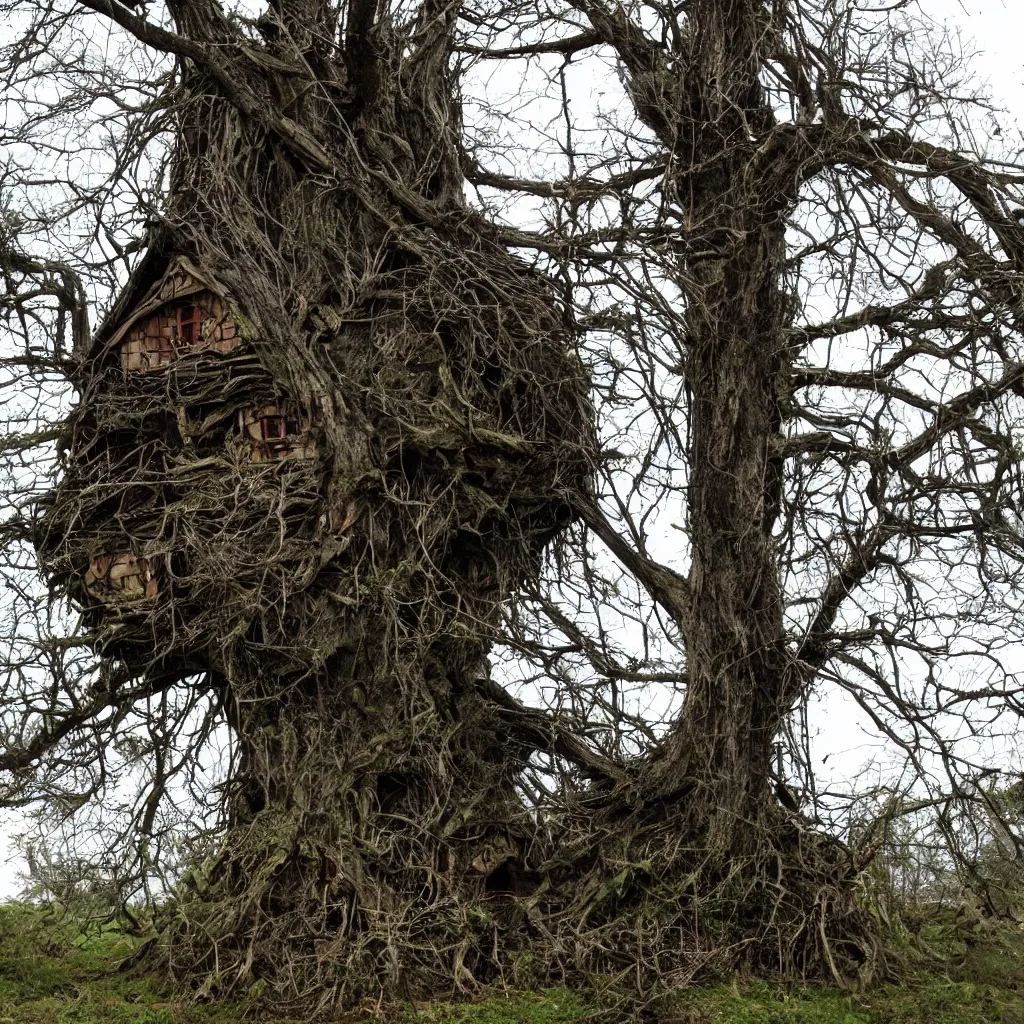 Prompt: a witch's hut in a tree