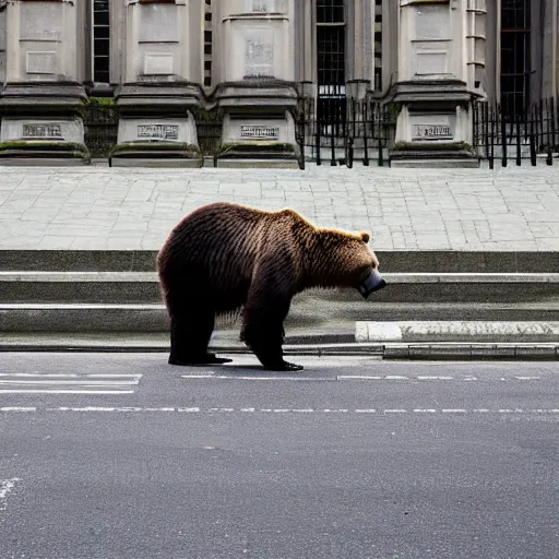 Prompt: brown bear outside Dublin Criminal Court, Ireland, photograph, 8k