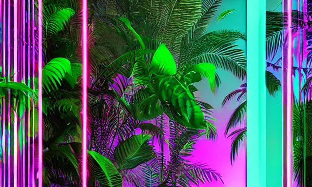 Prompt: mirror in a vaporwave jungle, 4k Photograph