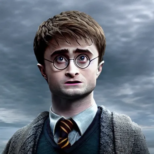 Image similar to Daniel radcliffe as harry potter, epic wide shot, cinematic shading, directed by Christopher Nolan,