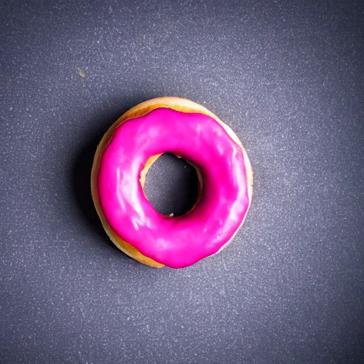 Image similar to Perfectly circular donut!!!!! in the style of a cherry!!!!!!, cherry donut!!!!, trending on artstation, 4k, 8k, professional photography, overhead shot, 35mm lens