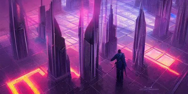 Prompt: a swarm network of glowing futuristic cubes appears in the sky above a cyberpunk dubai city, atmospheric lighting, intricate, volumetric lighting, beautiful, sharp focus, ultra detailed, in the art style of marc simonetti, bowater charlie and brom gerald, astrophotography