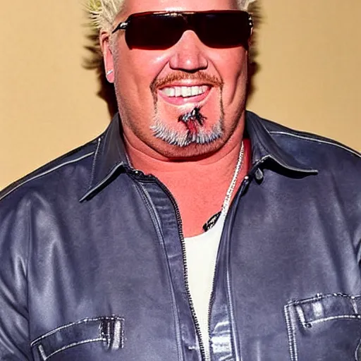 Prompt: guy fieri smiling ear to ear after smelling a fart from a big woman ’ s rear end