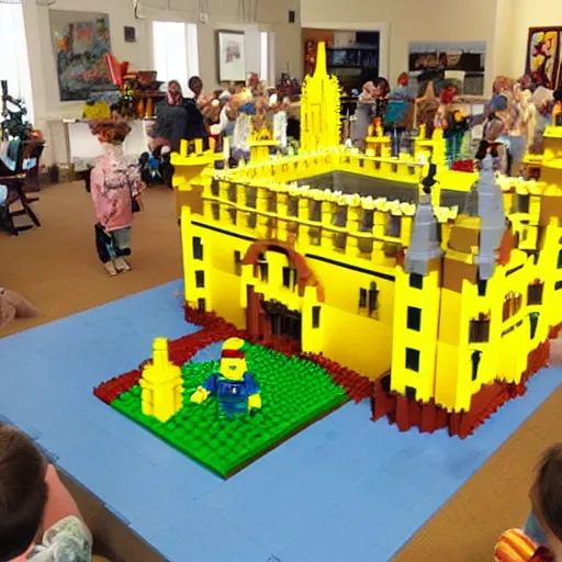 Prompt: a huge yellow castle made out of lego, 90,