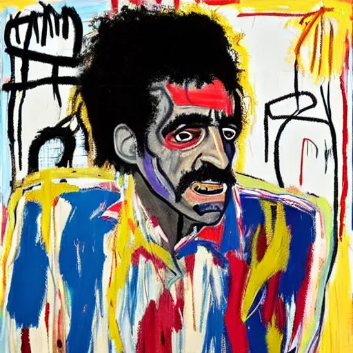 Image similar to frank zappa portrait painted by jean michel - basquiat