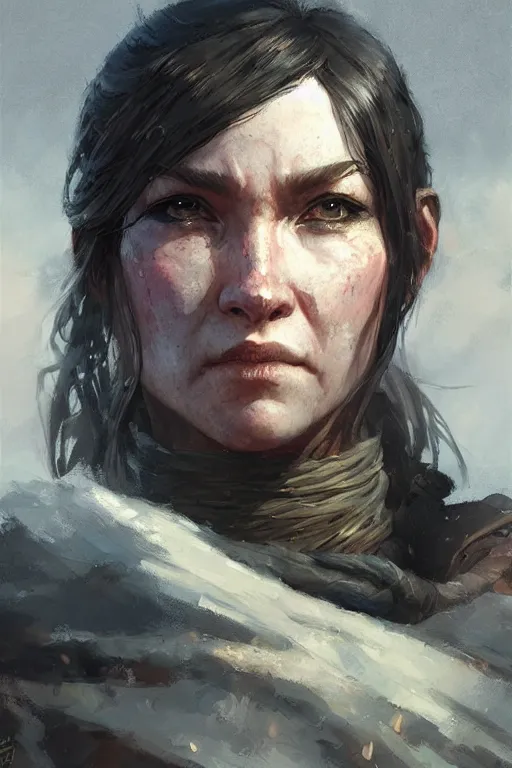 Prompt: the elder scrolls vi, charismatic rugged female nord warrior portrait, illustration, highly saturated colors, rim light, top light, perfectly shaded, soft painting, art by krenz cushart and wenjun lin