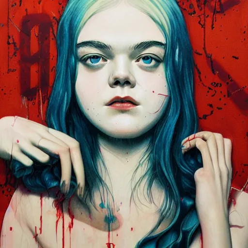 Image similar to Elle Fanning in FEAR 2 picture by Sachin Teng, asymmetrical, dark vibes, Realistic Painting , Organic painting, Matte Painting, geometric shapes, hard edges, graffiti, street art:2 by Sachin Teng:4