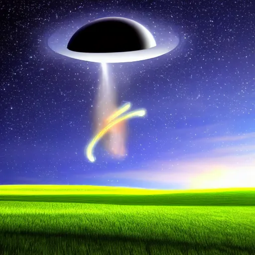 Prompt: UFO Alien Abduction on the Windows XP Default Wallpaper