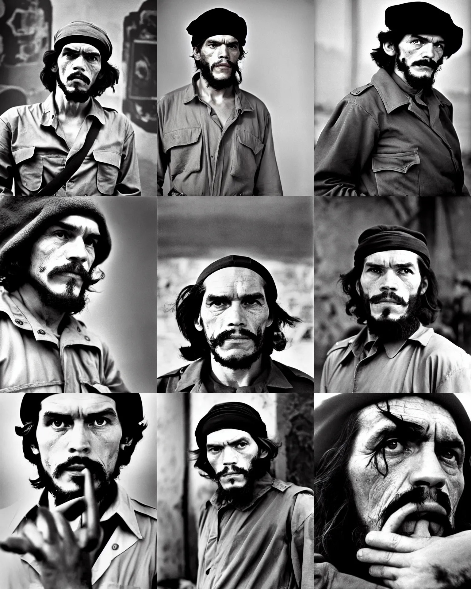 Prompt: guerrillero heroico, a black and white photo of john malkovich as che guevara, a character portrait by rene burri, behance, socialist realism, 1 9 7 0 s, colorized, associated press photo