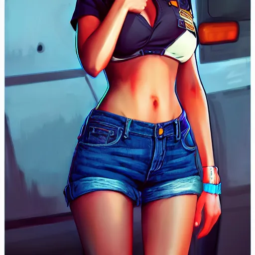 Image similar to portrait of a beautiful daisy duke from dukes of hazard, art by saruei and guweiz and ilya kuvshinov, digital art, highly detailed, intricate, sharp focus, trending on artstation hq, deviantart, pinterest, unreal engine 5, 4 k uhd image