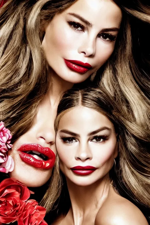 Prompt: dolce & gabbana campaign featuring sofia vergara as a cowgirl, long eyeslashes, huge juicy lips, big seductive eyes, unprocessed colors, # nofilter, shot by annie leibovitz, realistic vfx simulation