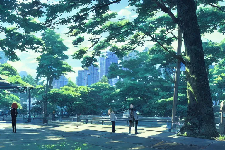 Prompt: vancouver, bc, view of the city by makoto shinkai 4k anime wallpaper, creek, stanley park, makoto shinkai movie