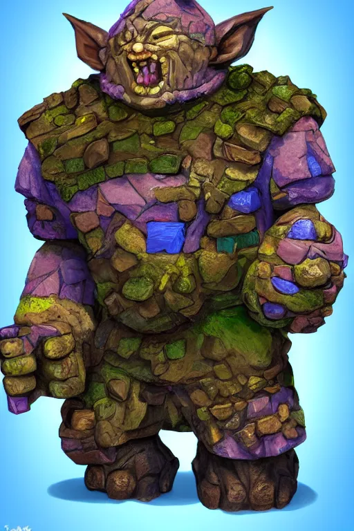 Image similar to zelda fantasy art giant golem troll wood rock greeble gemstone, global illumination ray tracing hdr fanart arstation by sung choi and eric pfeiffer and gabriel garza and casper konefal bastion forged hardmesh lisa frank zbursh central