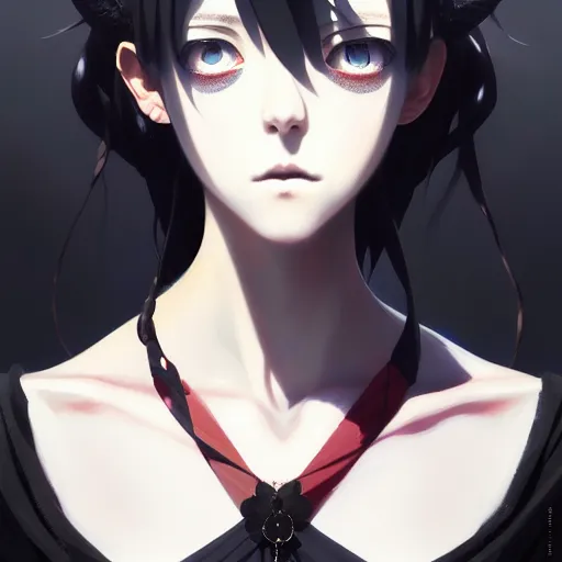 Image similar to portrait of goth girl, finely detailed features, perfect art, trending on pixiv fanbox, painted by greg rutkowski makoto shinkai takashi takeuchi studio ghibli, akihiko yoshida,